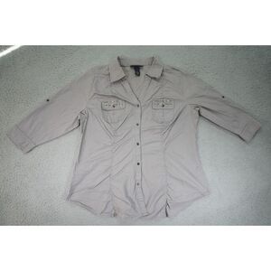 Lane Bryant Button Up Shirt Women's 14 Gray‎ Rhinestones 3/4 Sleeve